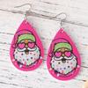 CAOSHI Christmas Cute Leopard Print Santa Claus Water Dangle Pendant Earrings Double-sided PU Earrings Accessories for Women