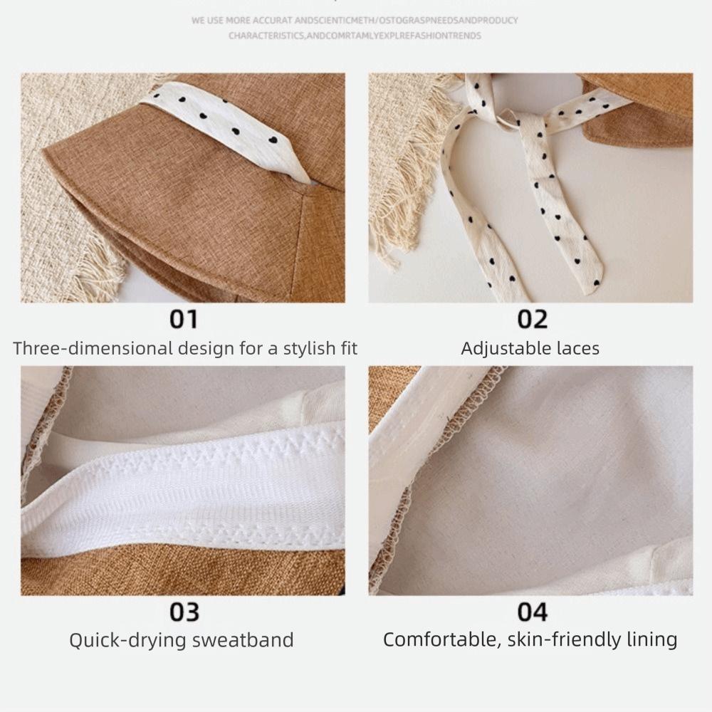 Fashion Polka Dot Ribbon Women Fisherman Hat Solid Color Lace Sunshade Hat Wide Brim Cotton Summer Sun Hat Hiking