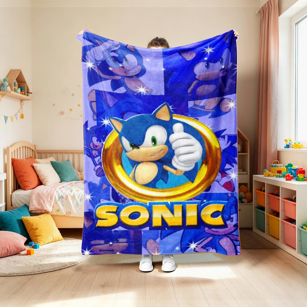 Blanket Cute Cartoon Sonic Anime Theme Throw Blanket Flannel Blanket Best Gifts for Boys for Living Room Car Camping Comfortable