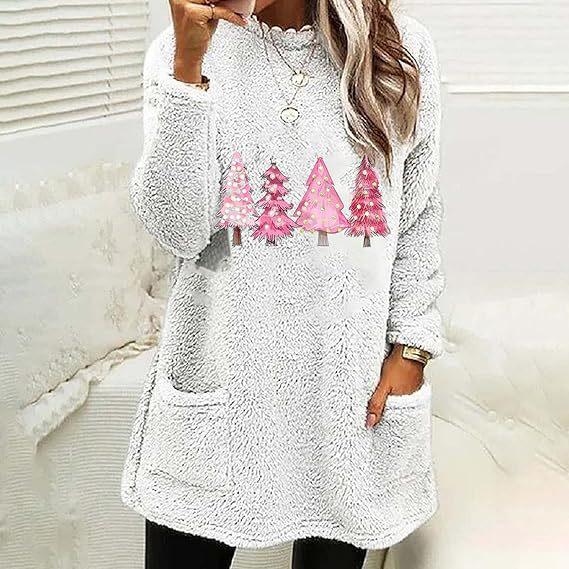 Women's Double-sided Fleece Christmas Tree Print Long Sleeve Hoodie