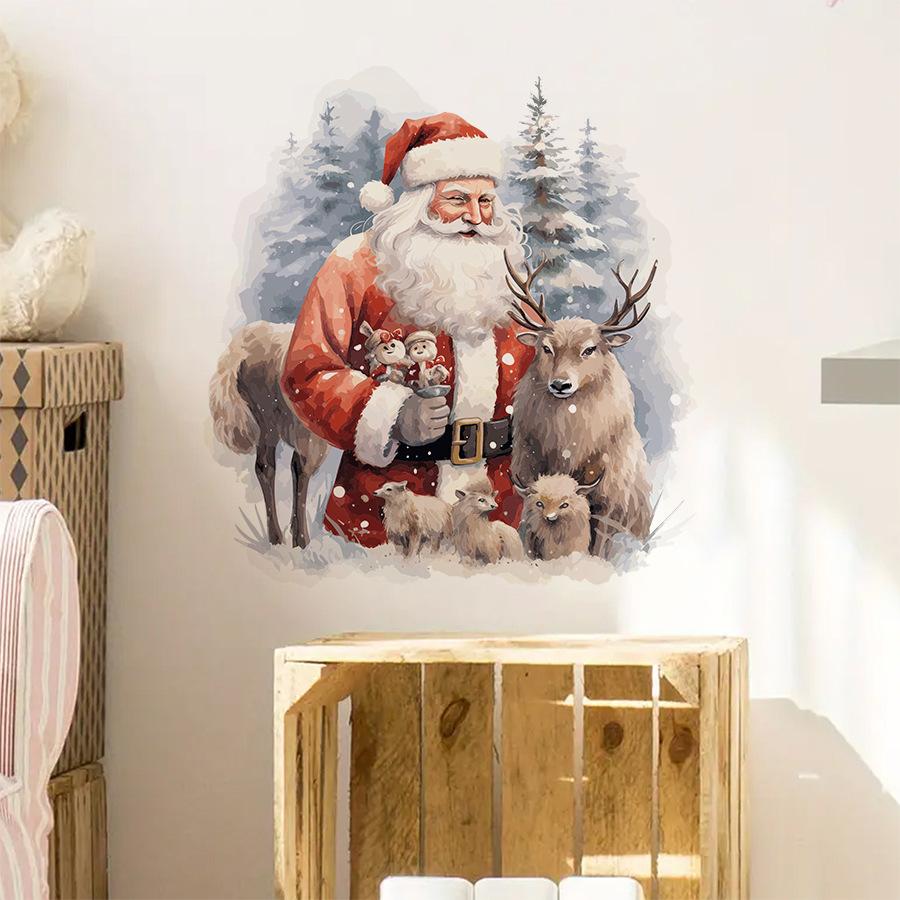 Christmas Cartoon Elk Snow Scene Santa Self-adhesive Wall Sticker Ins Wind Room Decoration Sticker