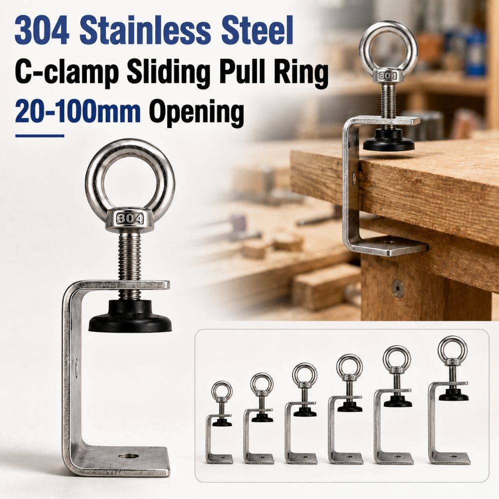 1pc 304 Stainless Steel Square Clamp Pull Ring Fixed Holder Clip C-clamp Hardware Fasteners
