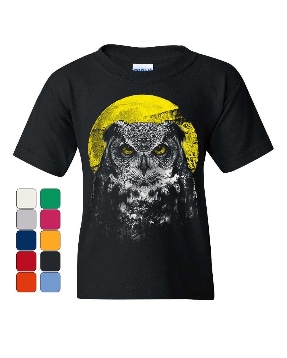 

Night Owl Youth kids boys T-Shirt Bird Nature Wildlife Wilderness Wisdom Moon Kids Tee 160