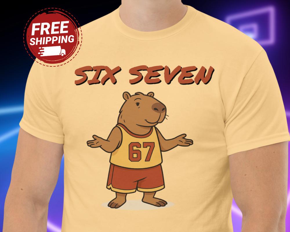 

67 Funny Six Seven Shirt Cute Capybara Funny Tiktok Meme Shirt Basketball Player Unisex T-Shirt L