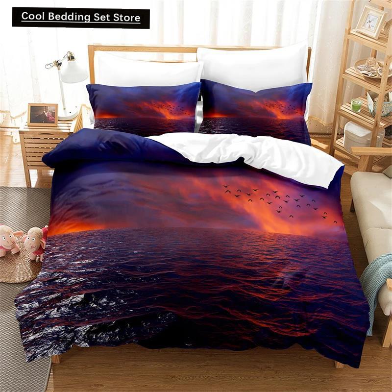 Moon Night Scene King Queen Duvet Cover Red Dark Sky Sunset Clouds Bedding Set Teens Adults Forest 2/3Pcs Polyester Quilt Cover