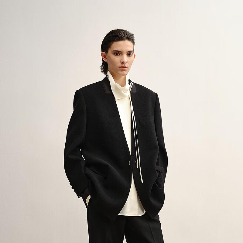 LESS 2025 Autumn H-Line Stand Collar Wool Blazer