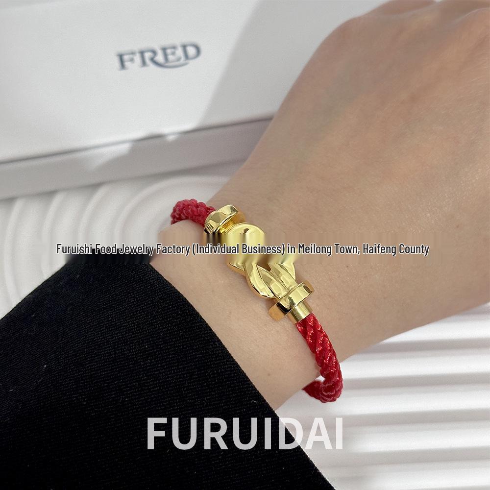Bracciale Fred Placcato Oro 18k con Ferro di Cavallo Diamantato Zodiaco Corda Rossa - Unisex Stile Fai da Te a Forma di 8