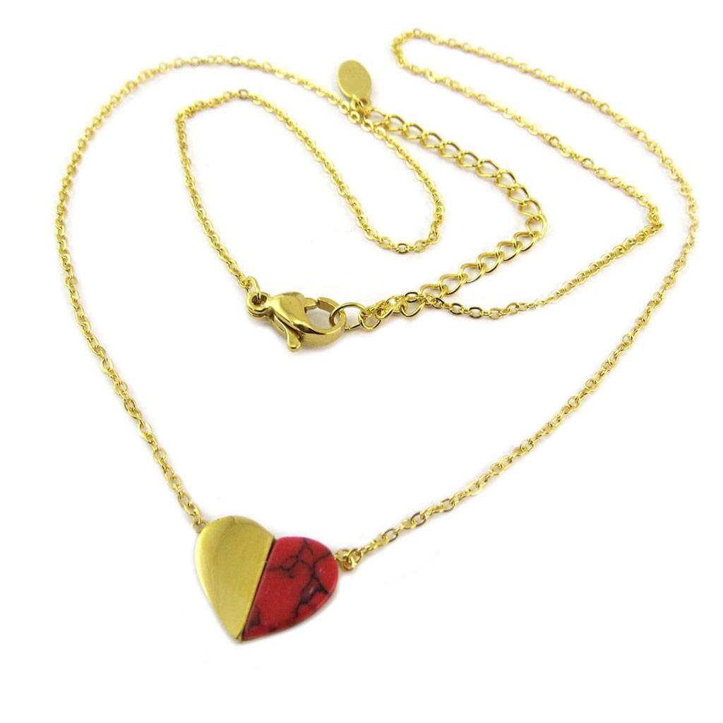 Les Trésors De Lily [P8093] - Red Gold 'Love' Steel Necklace - 12x9 Mm