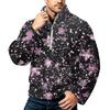 Men's Christmas Print Zip-Up Sweatshirt with Stand Collar, Plus Size Flannel Top for Fall Winter