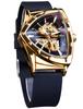 FORSINING Men's Skeleton Watch, Automatic Mechanical Watch, Triangle Dial, Luminous Automatic Watch, Stainless Steel Bracelet or Soft Silicone Strap,