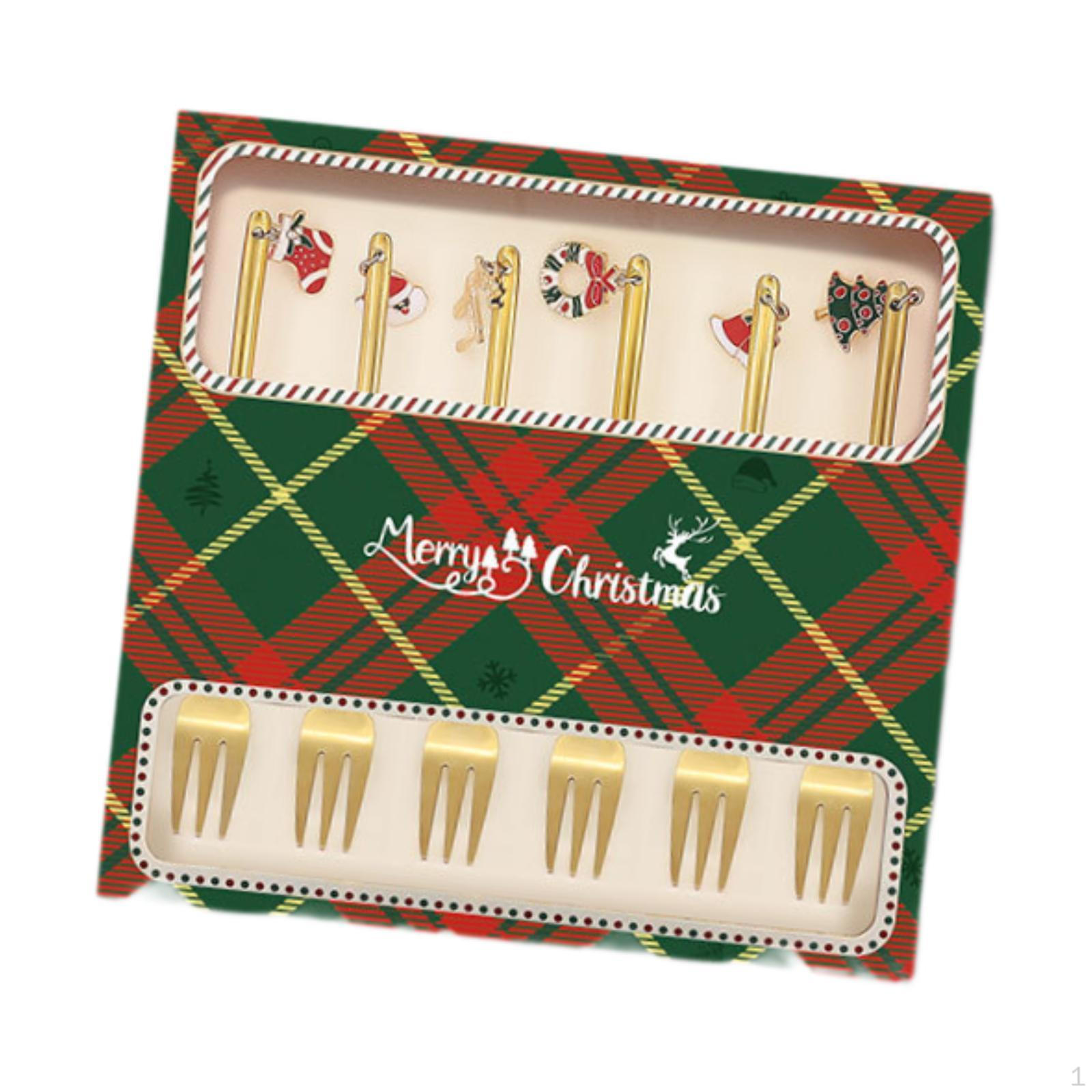 

Набор из 6 штук рождественских кофейных ложек и вилок из нержавеющей стали с креативными подвесками golden Forks