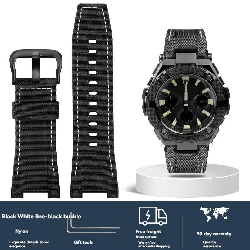 Italian Cowhide Leather & Nylon Strap for Casio G-SHOCK GST-S130 S110 S120 W 130LB 100 W300, Men's GSR-B100 Replacement Band