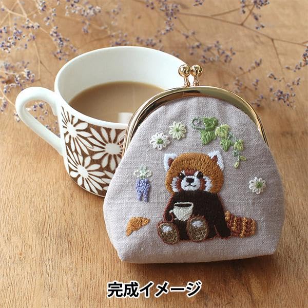 Piece Embroidery Kit Coin Purse Animal Embroidery Red Relaxing Cafe Time x 9cm x 3cm - - Chicchi's Kit Panda's - 8.5cm (height) (width) (depth) -