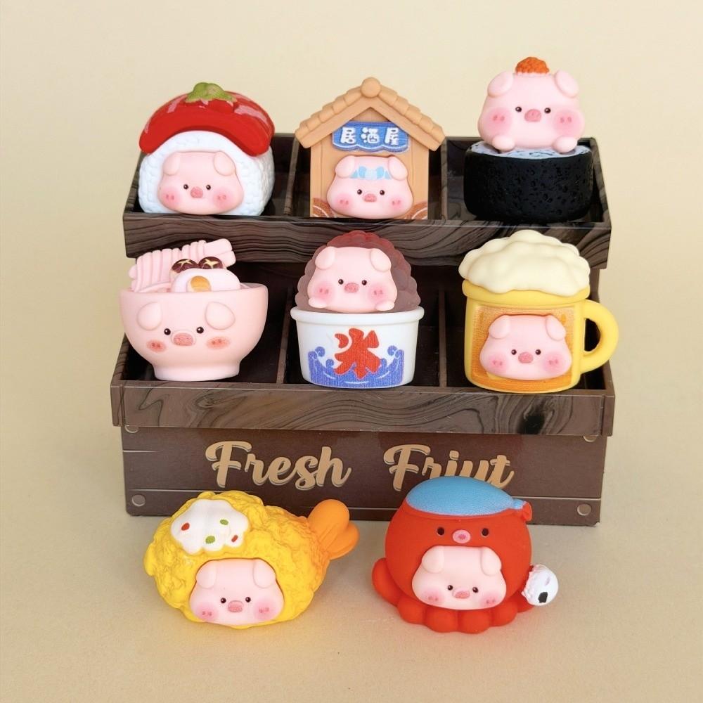 8pcs Kawaii Cartoon Pig Doll Miniatures Ornament Resin 8Pcs/Set Mini Figures Crafts DIY 3D Desktop Statue Pendant Accessories