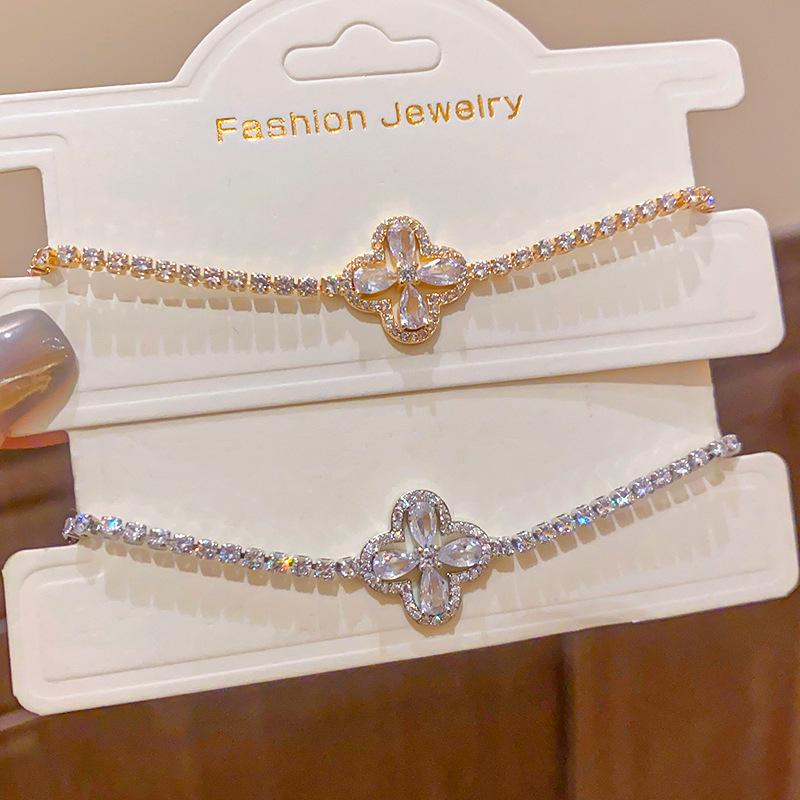 Altın Kaplama Zirkon Baklava Çiçek Bileklik - Soğuk Tarz, Çok Yönlü, Hafif Lüks, Üst Düzey El Takısı