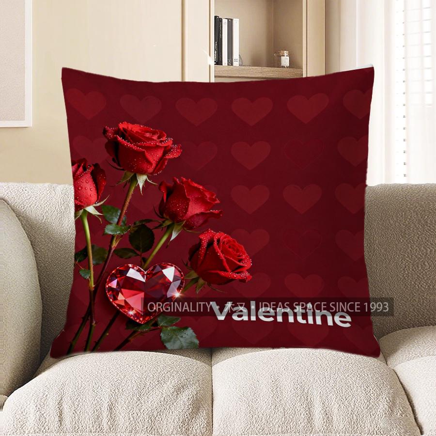 

2D Red Roses & Heart Cushion For Valentine Pattern Cushion Cover Suitable For Sofa Bedroom Car Pillow Cover 40x40cm