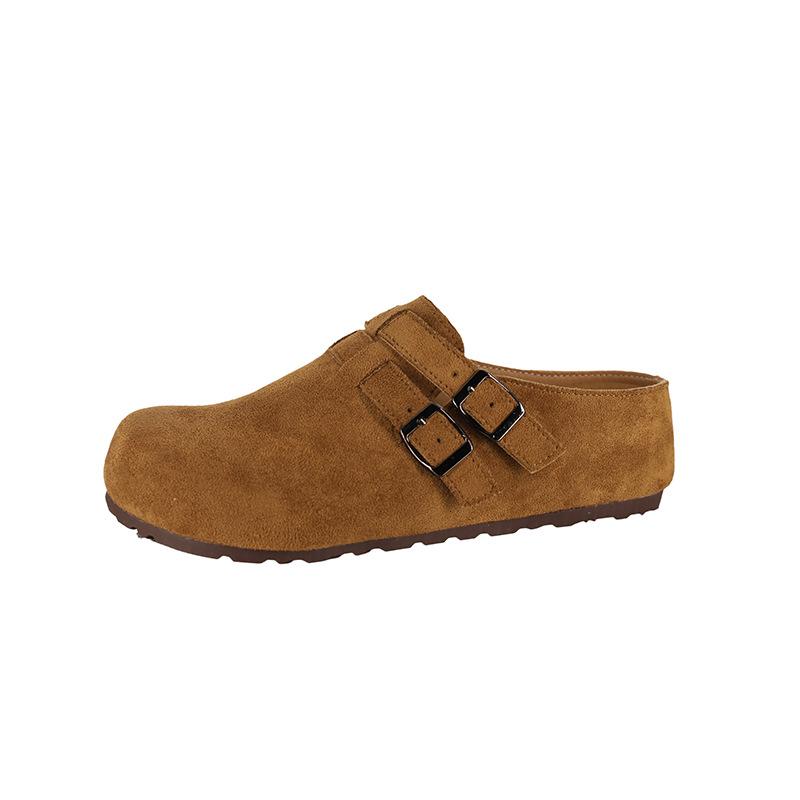 Retro inner height increase drag women wear new one-word buckle lazy one pedal bag head half drag