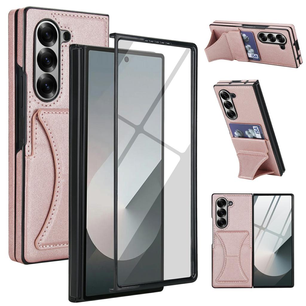 For Samsung Galaxy Z Fold6 5G Case Kickstand Leather+PC Folding Phone Cover with HD Screen Protector