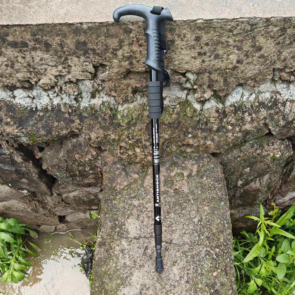 Ultra-Light Aluminum Alloy Mountaineering Trekking Pole with Shock-Absorbing Technology - Curved and Straight Handle, Telescopic Crutch
