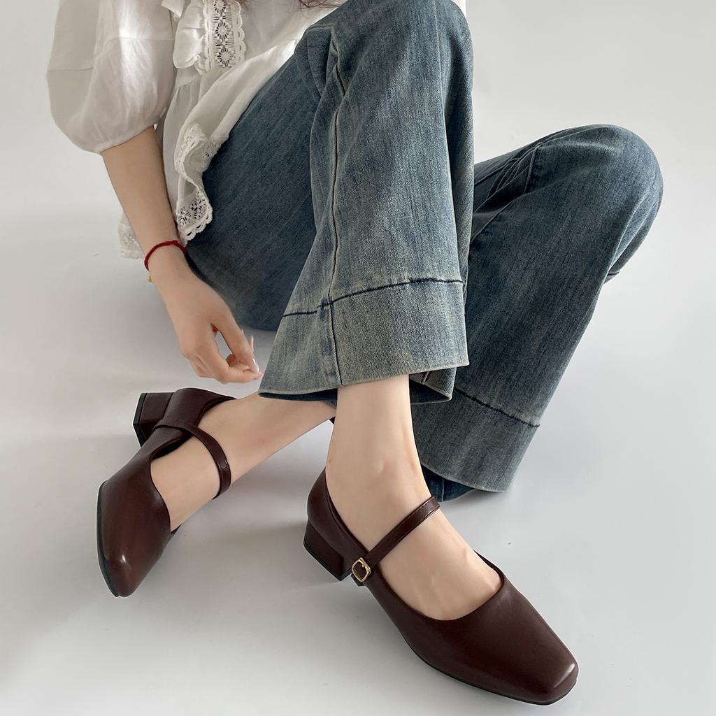 Queen Fan retro high-end square head thick heel light mouth single shoes women's summer 2025 new skirt Mary Jane shoes