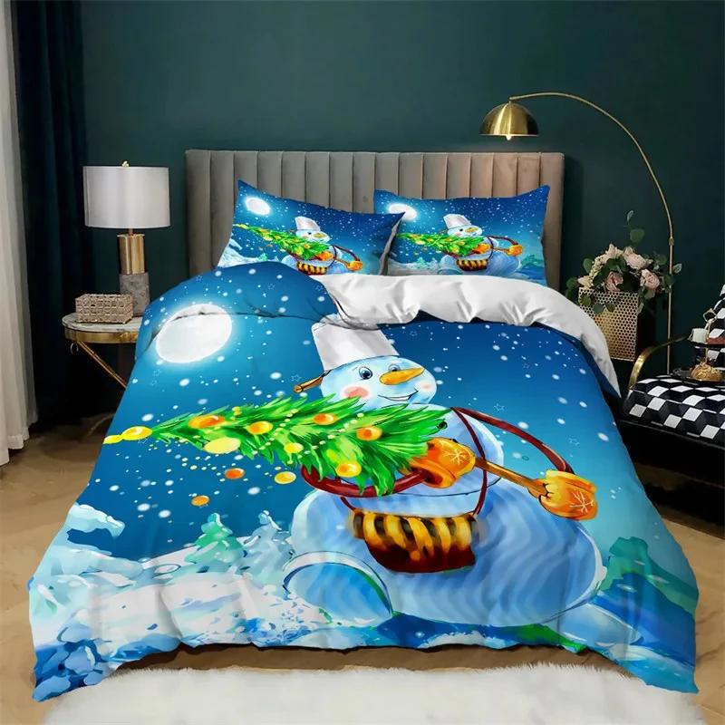 Red Christmas Duvet Cover Santa Claus Snowman Twin King Bedding Set Microfiber 2/3Pcs Cartoon Comforter Cover With Pillowcases