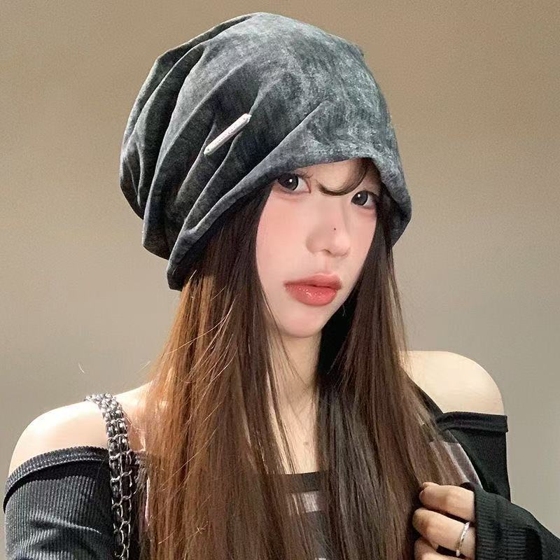 Niche Smudging Pile Hat Women's New Retro Trend Pullover Hat Loose Face Small Head Hat