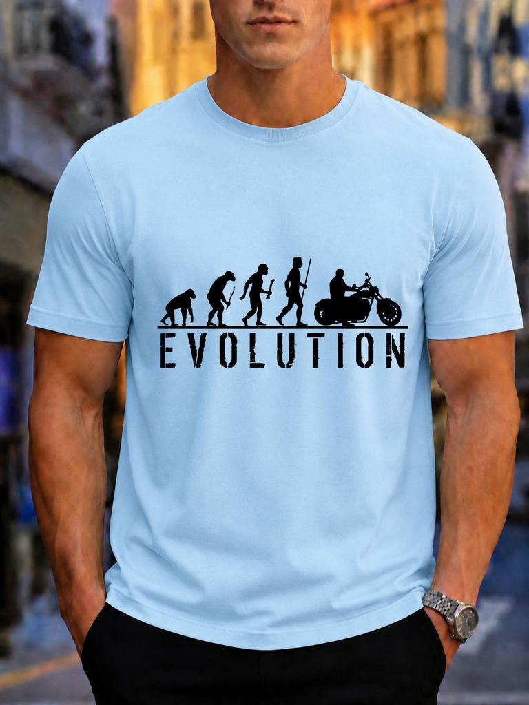 2026 New Pure Cotton Tshirt Huunisex Evolution Turns Into Motorcycle Rider Vintage Distressed Letter Print For Motorcycle Enthusia
