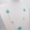 Used W739 Freshwater Pearl Shell etc. Natural Stone SILVER TOP ~~ Engraved Necklace Turquoise Style Engraving Heart Clover Design Silver June