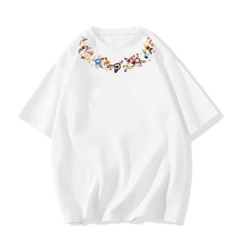 

Женская летняя модная футболка свободного кроя из черного хлопка 2025 года - короткие рукава, дизайн с коротким рукавом XL (116-130 lbs) белый