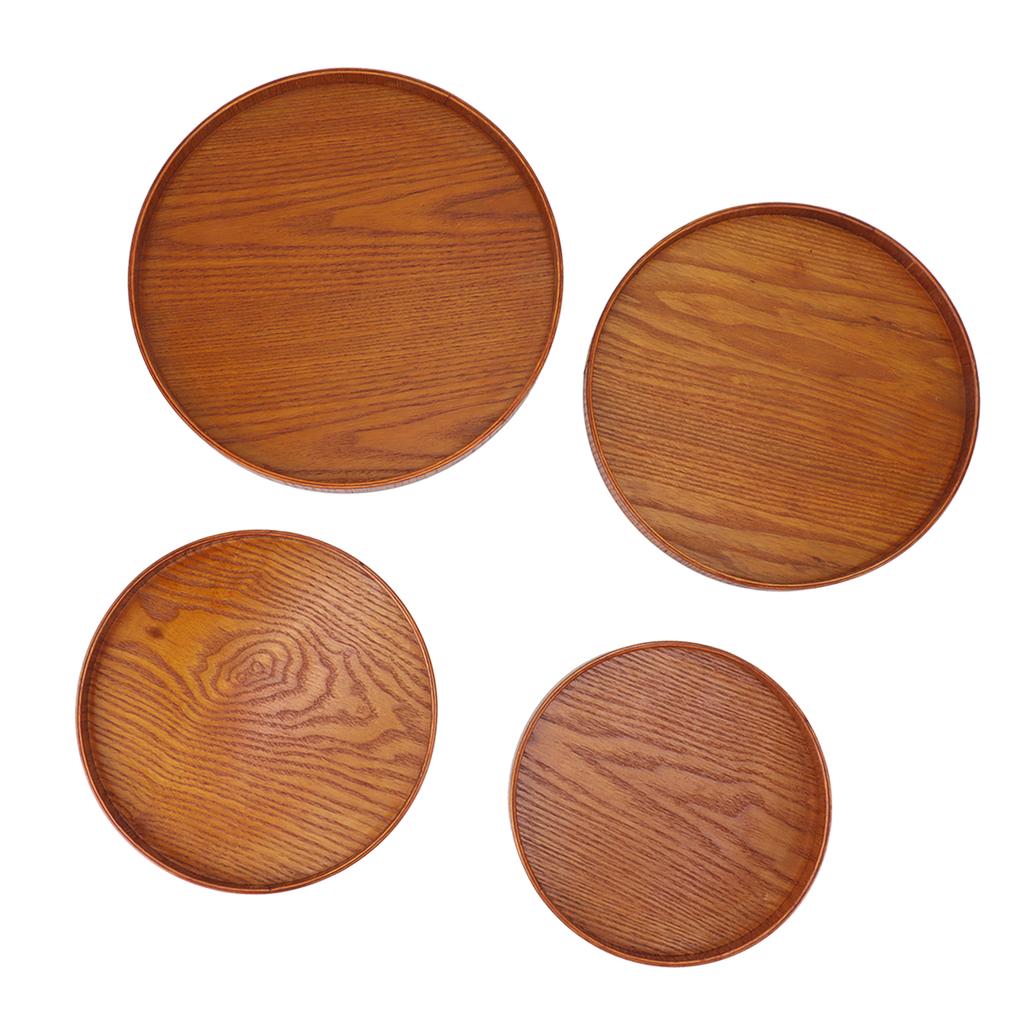 4pcs Wooden Tray Slip Resistant Spill Proof Durable Safe Multifunctional Round Serving Tray for