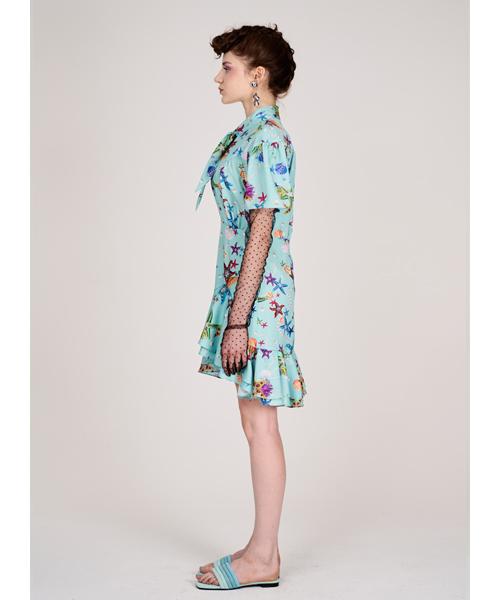 Greedius Ocean Pearl Print Shirred Dress