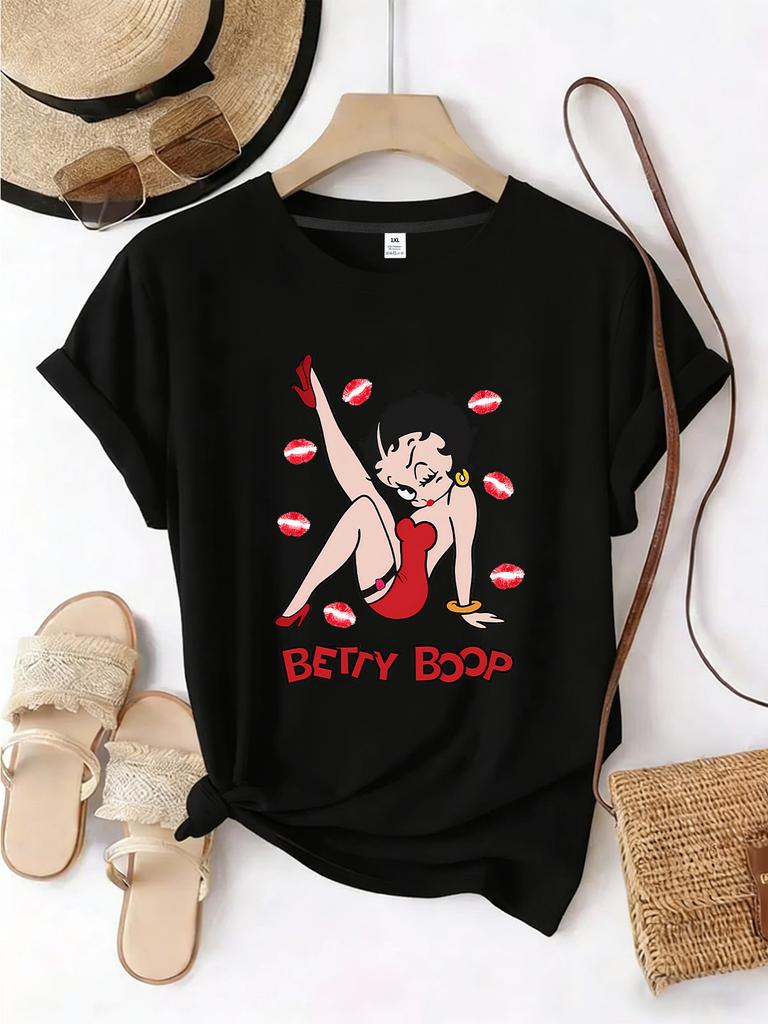 Wzm10617cartoon Pattern Printed Plus Size Unisexs Round Neck Tshirt Summer Casual Short Sleeved Top Street Fashion Versatile
