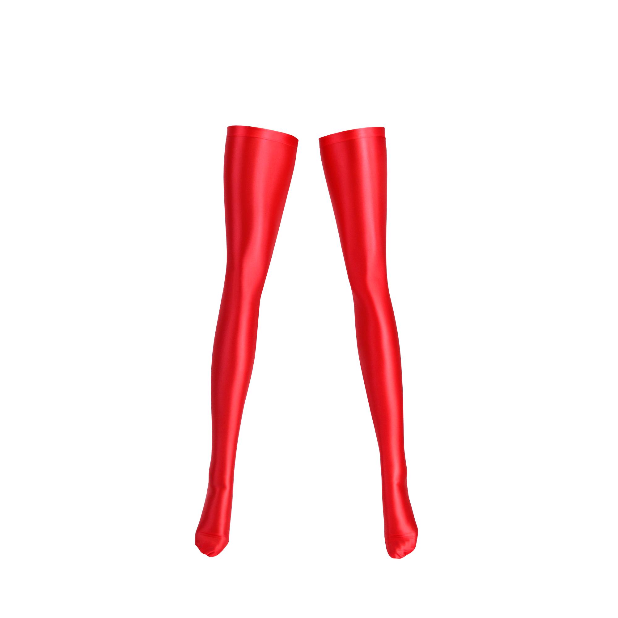 Xclocknyoung Satiniert Glänzende Socken Einfarbig Hoher Ölgehalt Seide Elastische Socken Satiniertes Glänzendes Stoffsocken Knielange Strümpfe XL red