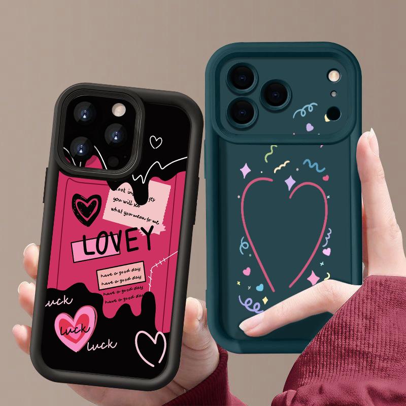 Soft TPU Phone Case For iPhone 17 Pro 15 16 Pro Max 14 13 Pro Max 16e 17e Love Hearts Printed Candy Color Silicone Back Cover