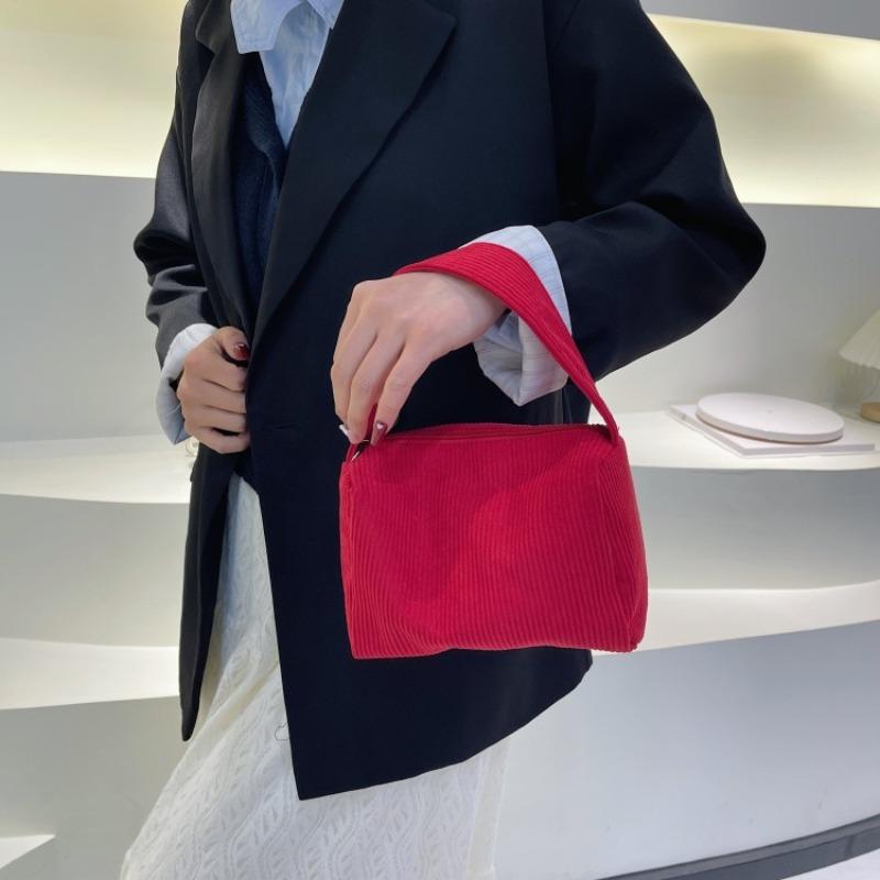 Casual solid color handbag New corduroy large-capacity pillow bag Strip fleece design single shoulder oblique span bag
