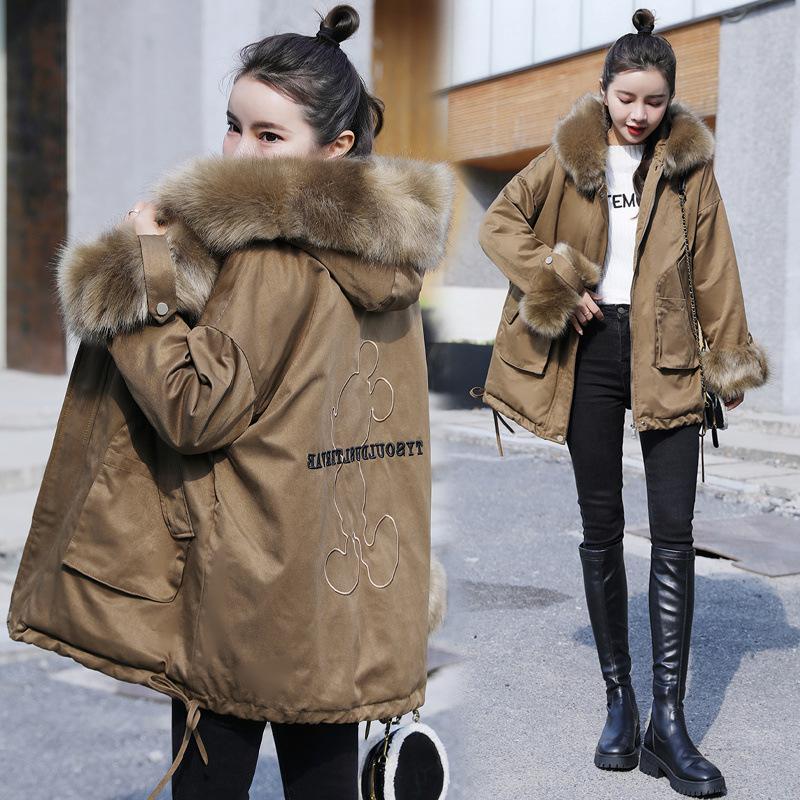 

Women s Clothing Parka Winter Petite Fleece Lining Thicken Design Fur Collar Cargo Coat Cotton Jacket Hooded Outerwear XL хакі