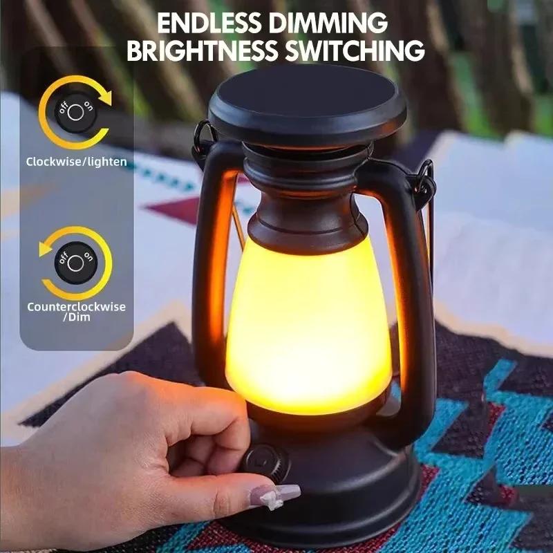 Solar Camping Light USB Rechargeable Outdoor Light Hanging Stepless Dimming Portable Table Lamp for Bar Camping Hiking Emergency