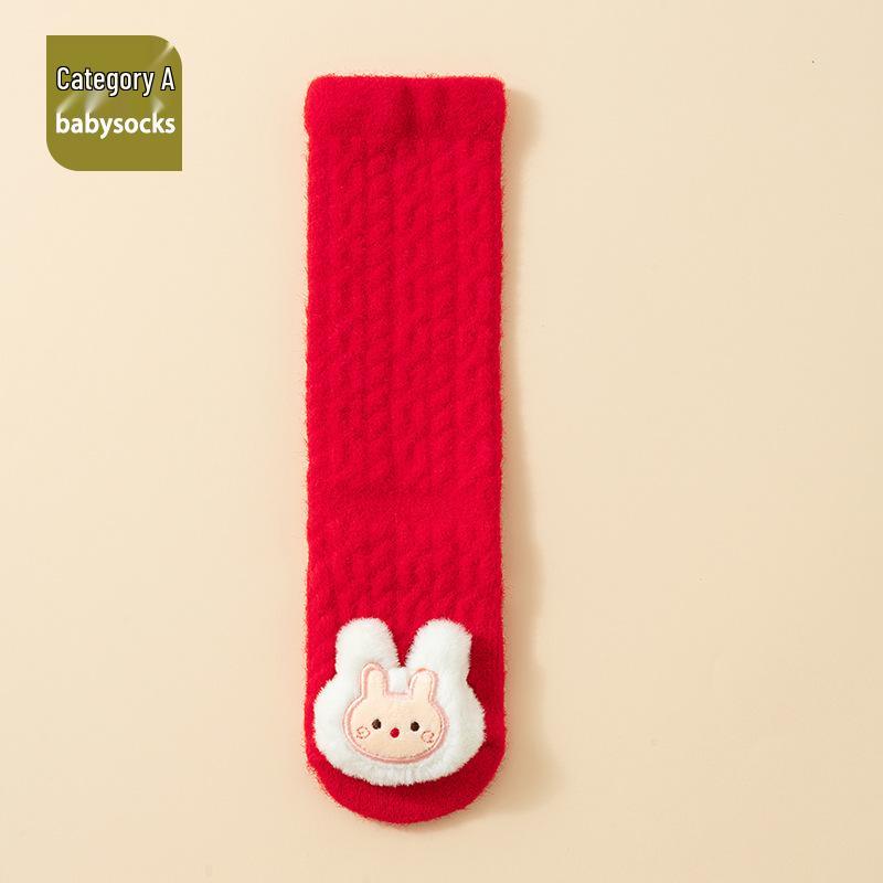 Baby Rote Lange Über-das-Knie Warme Korallfarbene Fleece-Socken - Herbst Winter Festlich A-Klasse
