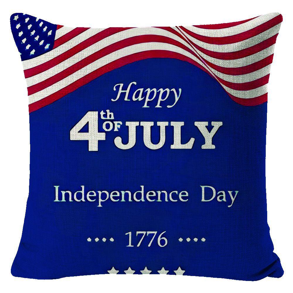 New American Independence Day Pillow Stars and Stripes Cushion Pillow Cover Festive Red and Blue Printed Letters One Piece
