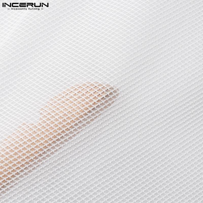 INCERUN Men Deep U Neck Sleeveless Mesh See Through Party Beach Tank Tops