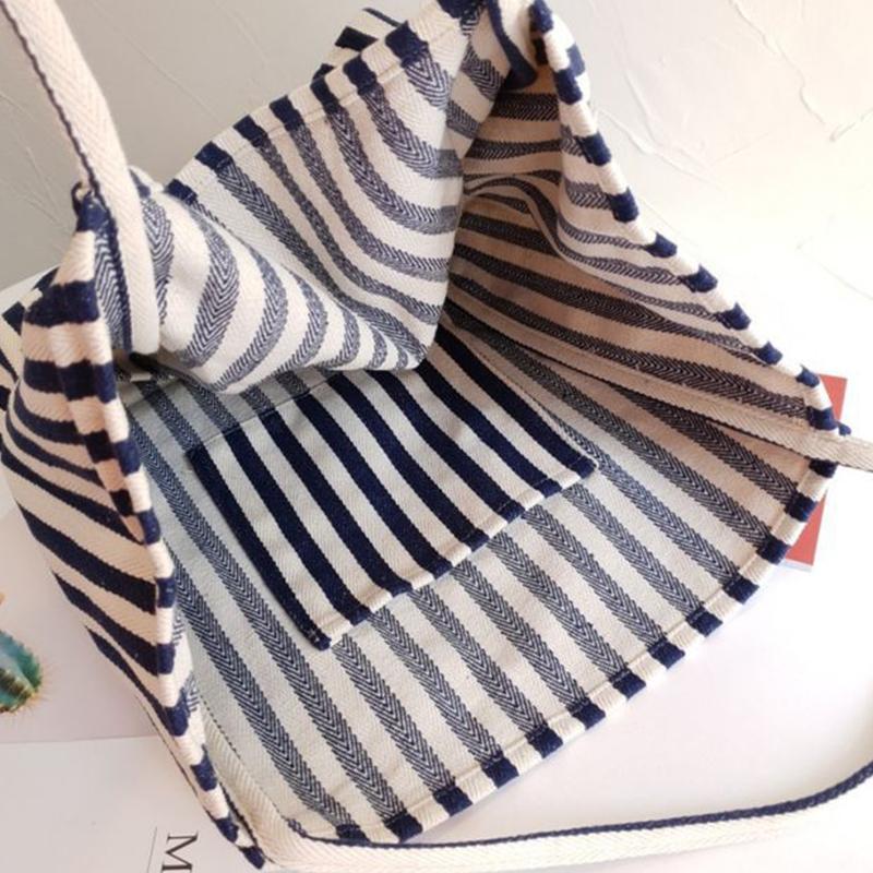 Borsa a Shopper da Donna in Tela di Grande Capacità Semplice Borsa a Spalla a Strisce Borsa a Mano con Manico Superiore Femminile Casual Multifunzionale da Viaggio