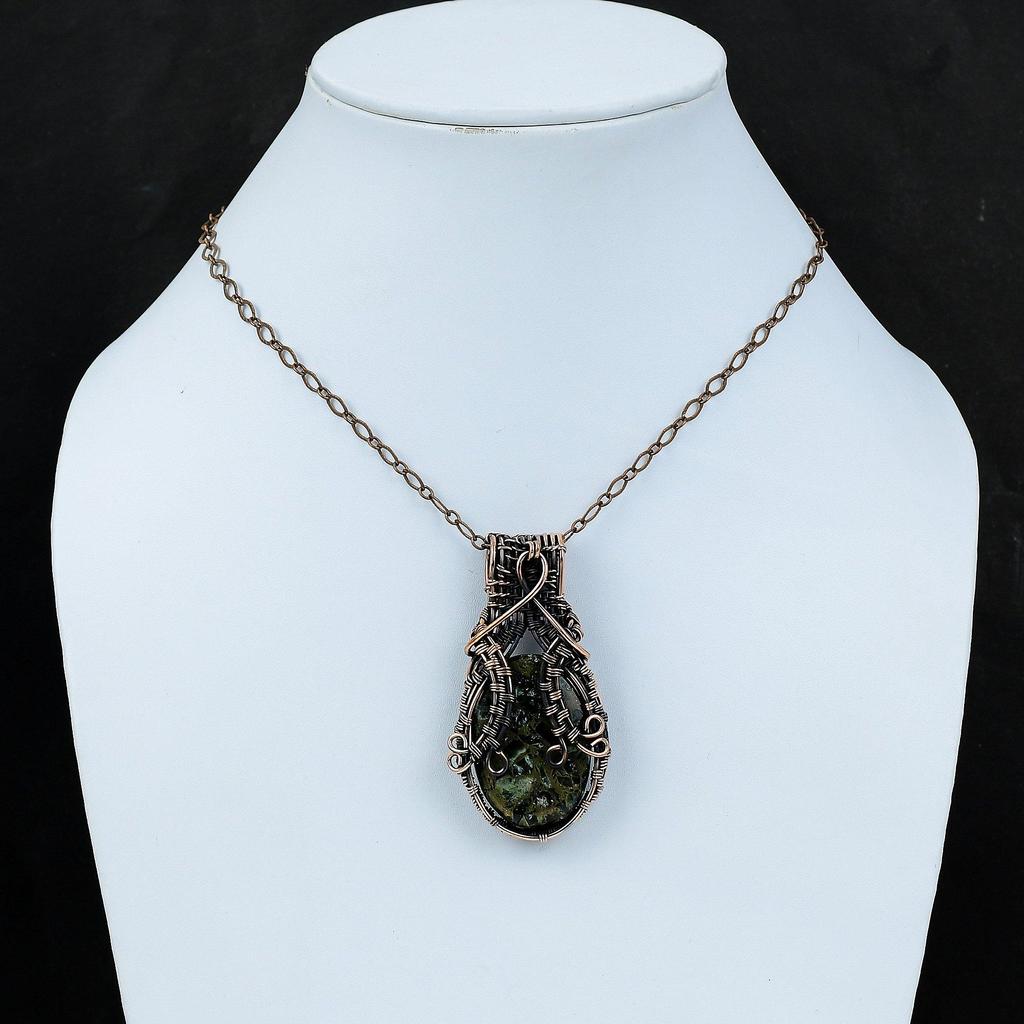 Copper Seraphinite Pendant Copper Wire Wrapped Pendant Handmade Pendant Copper Jewelry Stylish Pendant For Gift Seraphinite Gemstone Jewelry