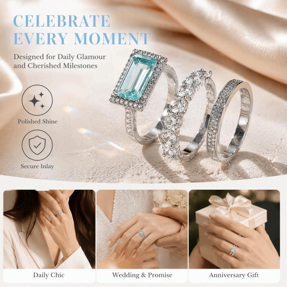 Large Rectangular Stone Stacking Rings European Style Engagement Band Ring  Anniversary Occasion