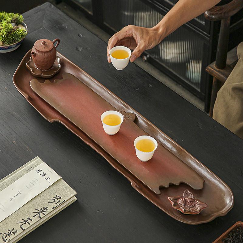 Yao Bian Glazed Ceramic Tea Tray,Dry Brew GongfuTea Set with Drainage Hole,Leakproof Creative Tea Pot Plate forHome Tea Ceremony