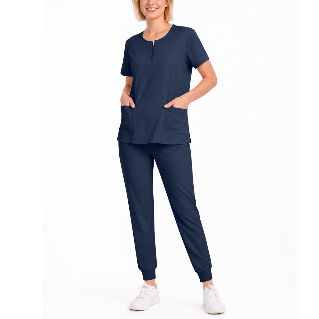 Damen Set V-Ausschnitt Kurzarm Top mit Taschen und Kordelzug Hose Schnelltrocknende Uniform