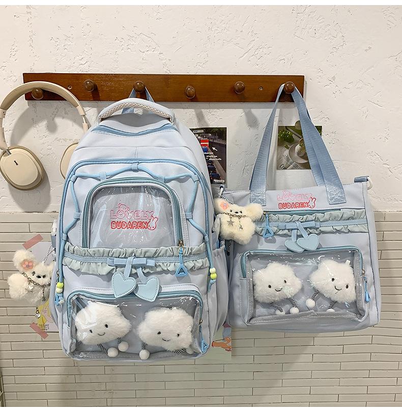 Schoolbagins Style High-value Student Schoolbag Female Korean College Style Two-piece Backpack Ballet Style Lace Make-up Bag