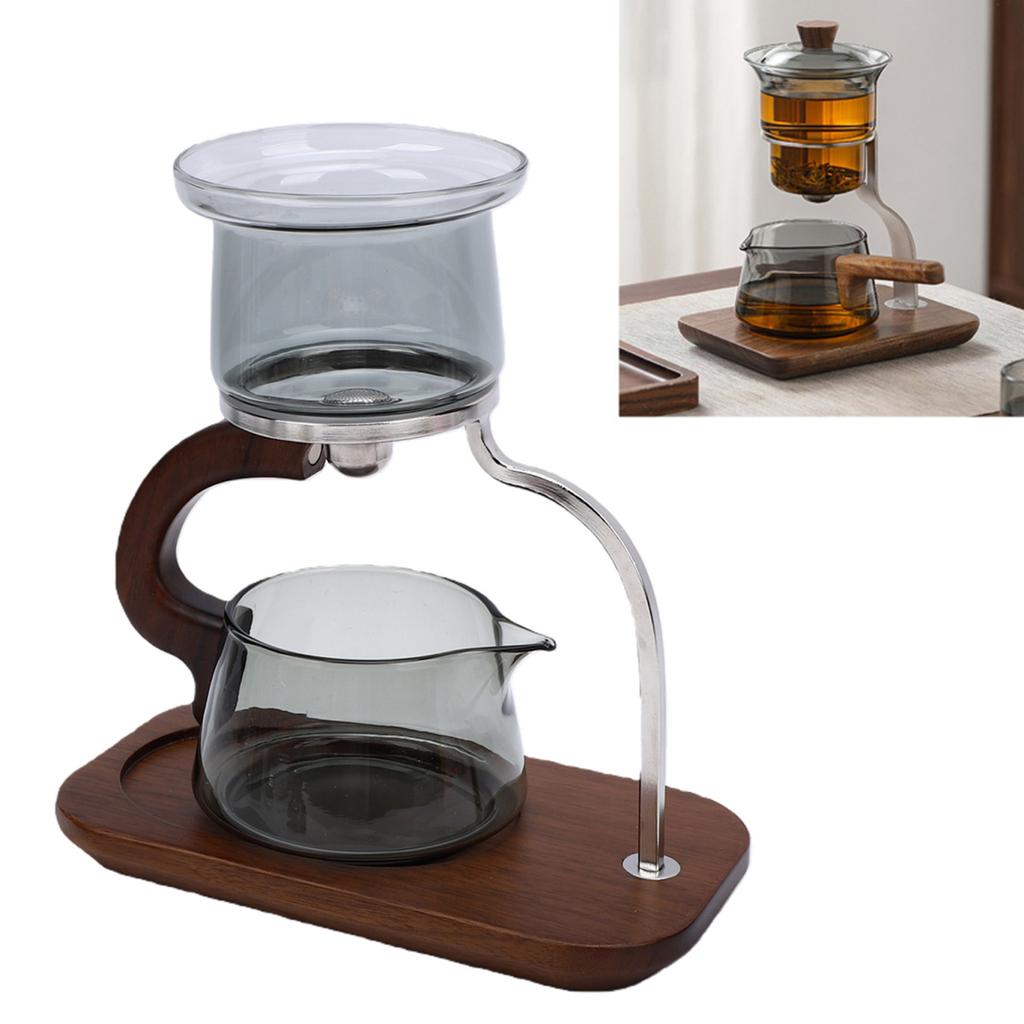 Teapot Set Water Separation Infuser Fairness Cup Tea Brewing Kit High Borosilicate Glass   Wood Handle Smoky Gray