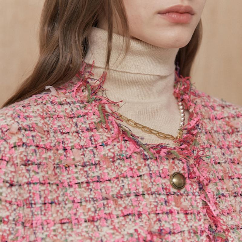 MAXZA Color Mix Fringe Out Pocket Crop Tweed Jacket Zc11qj008on