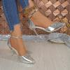 High Heels Summer New Style Sexy Word with Hollow Temperament Sequined Bag Head French Pointed Sandals
