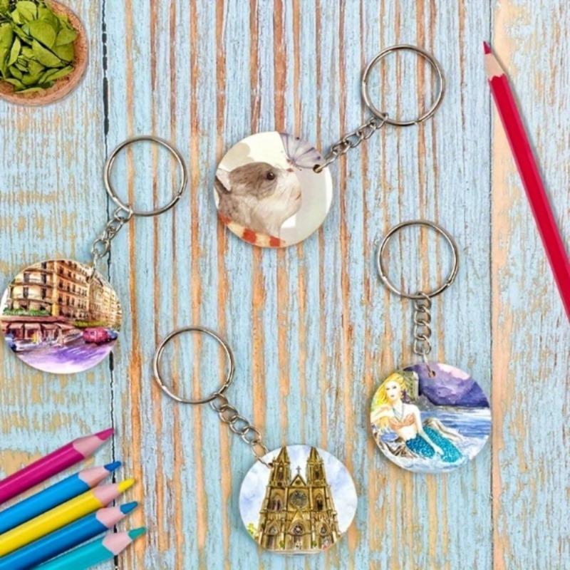 150Pcs/ Box Round Wooden Discs with Keychain Wood Tags with Hole Reminder Record Calendar Wood Chips DIY Crafts